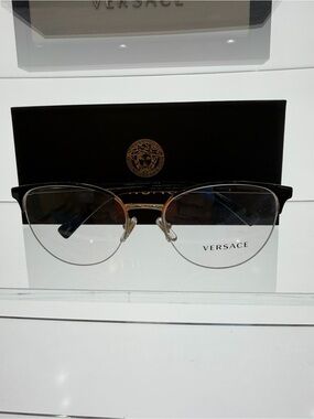 Versace Gold and Black Round Semi-Rim Optical Glasses